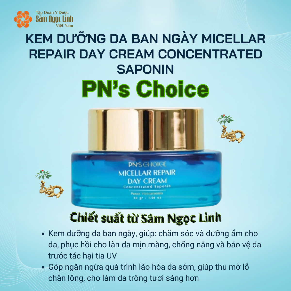 Kem dưỡng da ban ngày Micellar Repair Day Cream Concentrated Saponin 30g